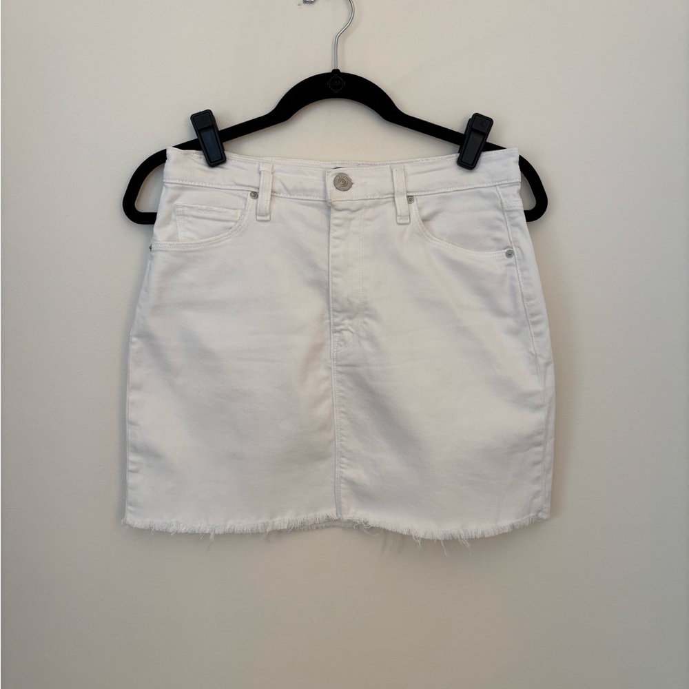 Hudson Jeans White Denim Mini Skirt with Frayed Hem